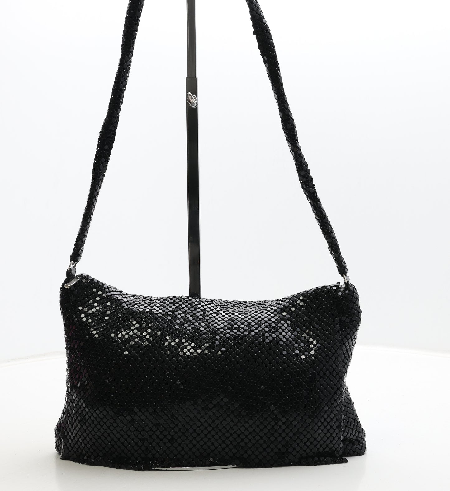 Preworn Womens Black Geometric Polyester Shoulder Bag Size Medium