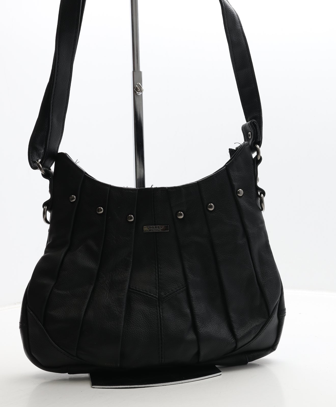Lorenz Womens Black Leather Shoulder Bag Size Medium