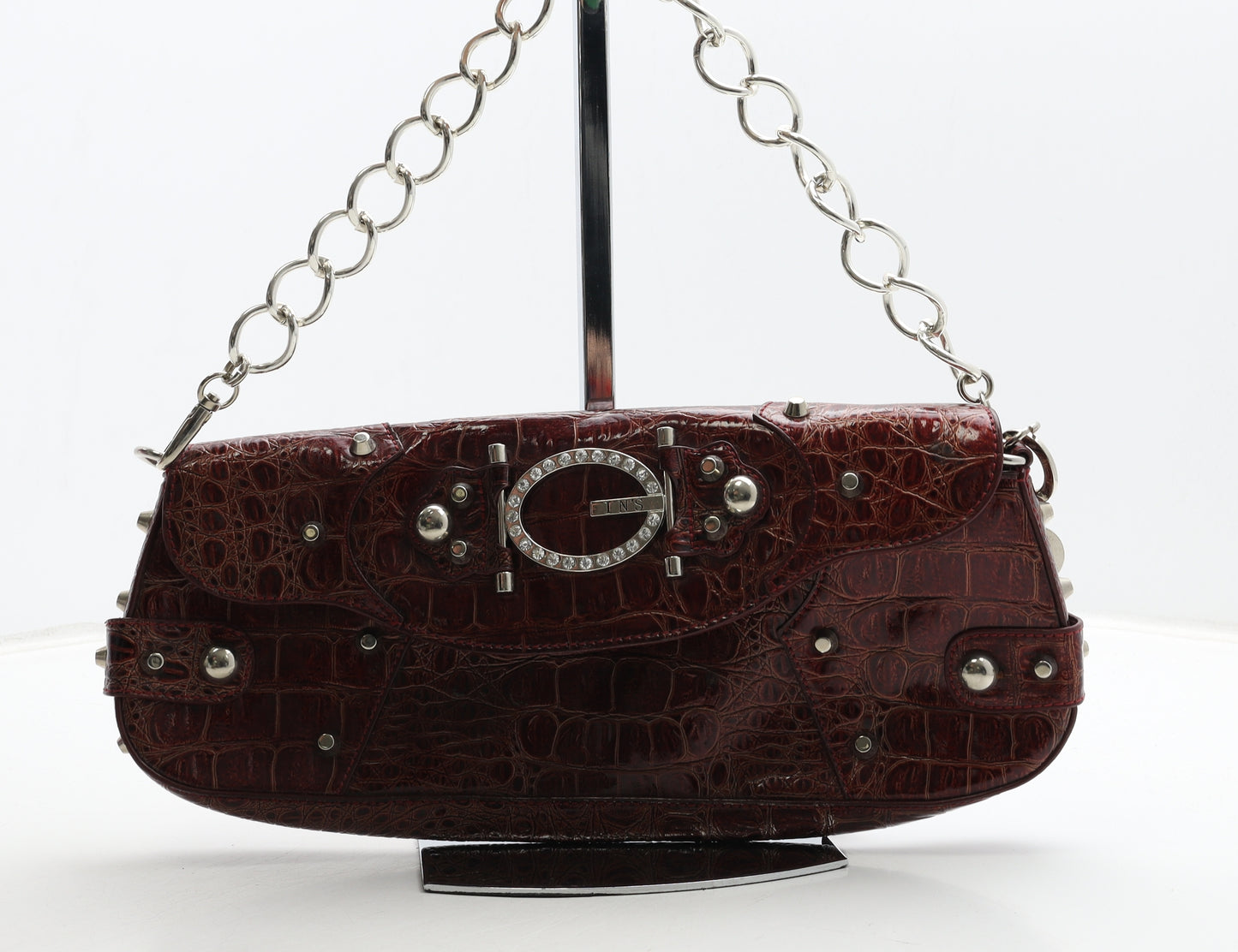 IN'S Womens Red Geometric Polyester Shoulder Bag Size Small