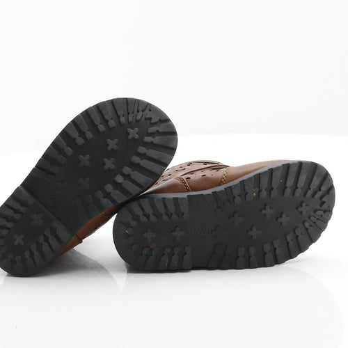 Preworn Girls Brown Geometric Leather Biker Boot UK 7 24