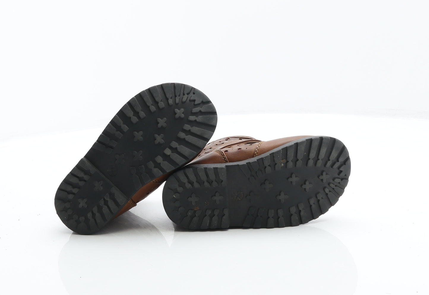 Preworn Girls Brown Geometric Leather Biker Boot UK 7 24