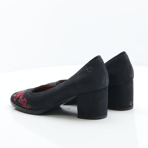 Moshulu Womens Black Leather Court Heel UK 6 39 - Flower Detail