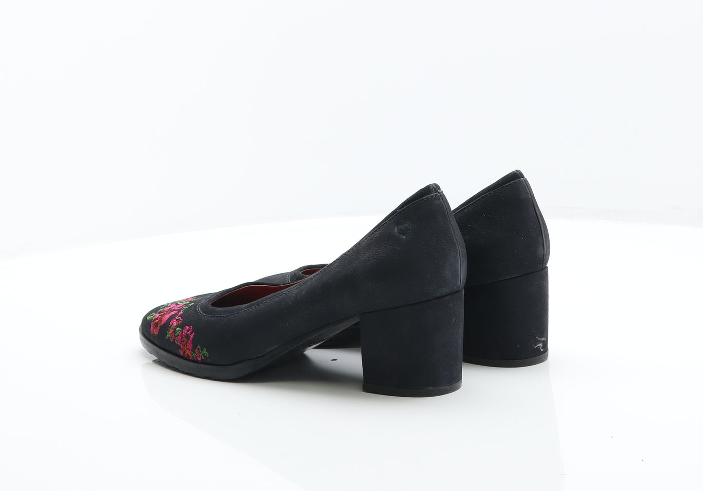 Moshulu Womens Black Leather Court Heel UK 6 39 - Flower Detail