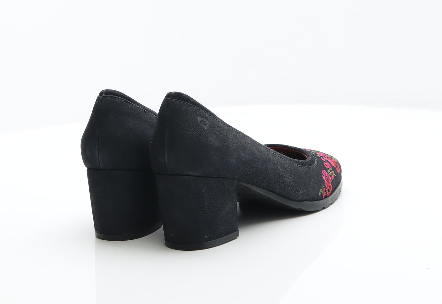 Moshulu Womens Black Leather Court Heel UK 6 39 - Flower Detail