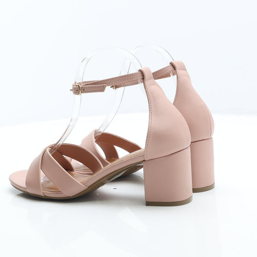 Primark Womens Pink Leather Strappy Heel UK 6 39 - Wide Fit