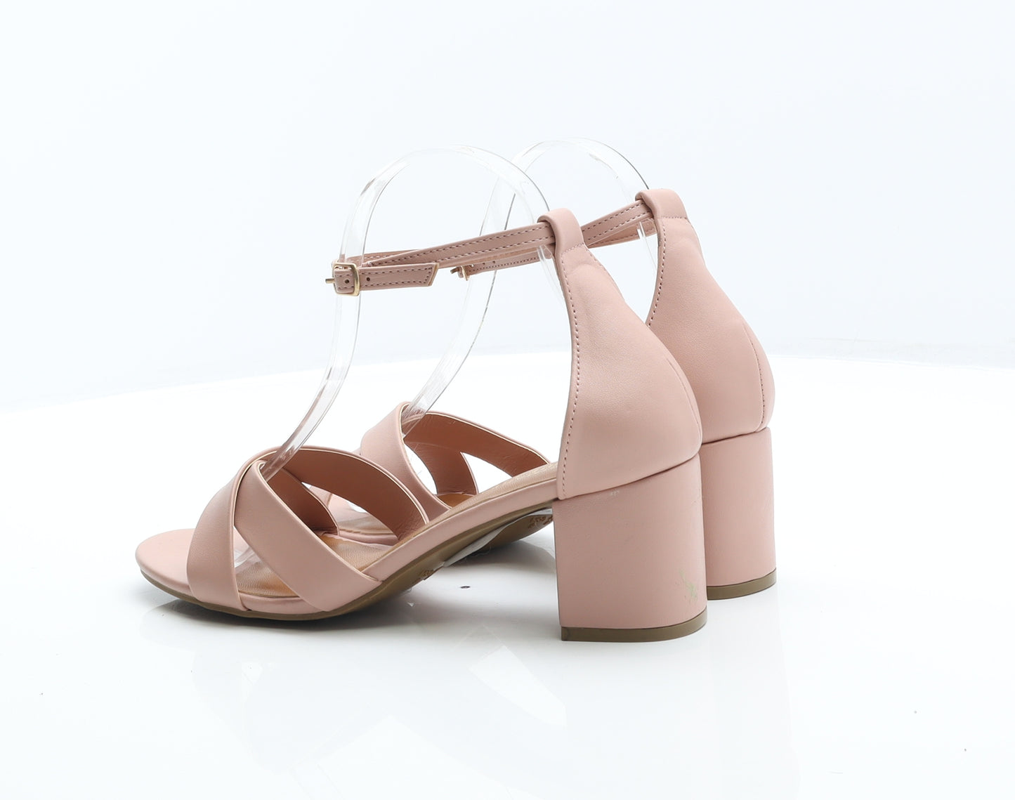Primark Womens Pink Leather Strappy Heel UK 6 39 - Wide Fit