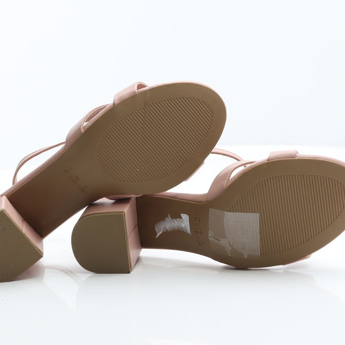 Primark Womens Pink Leather Strappy Heel UK 6 39 - Wide Fit