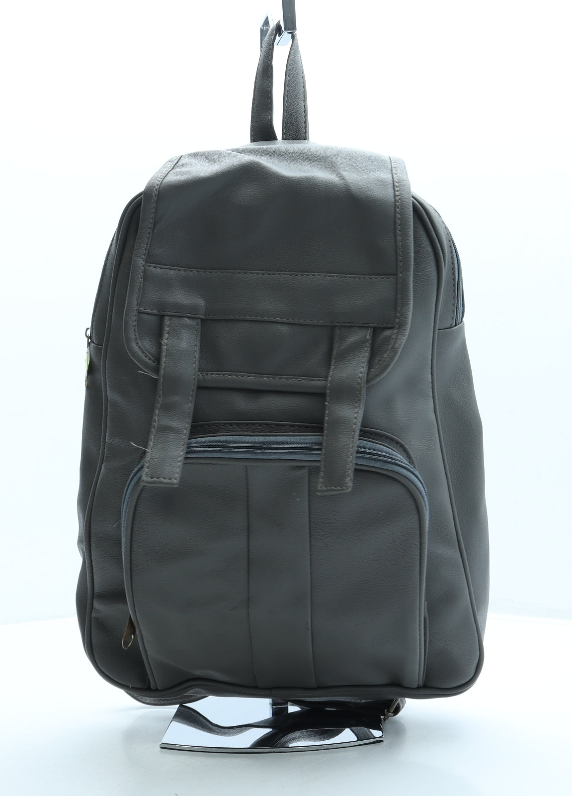 Preworn Womens Grey Leather Backpack Size Medium
