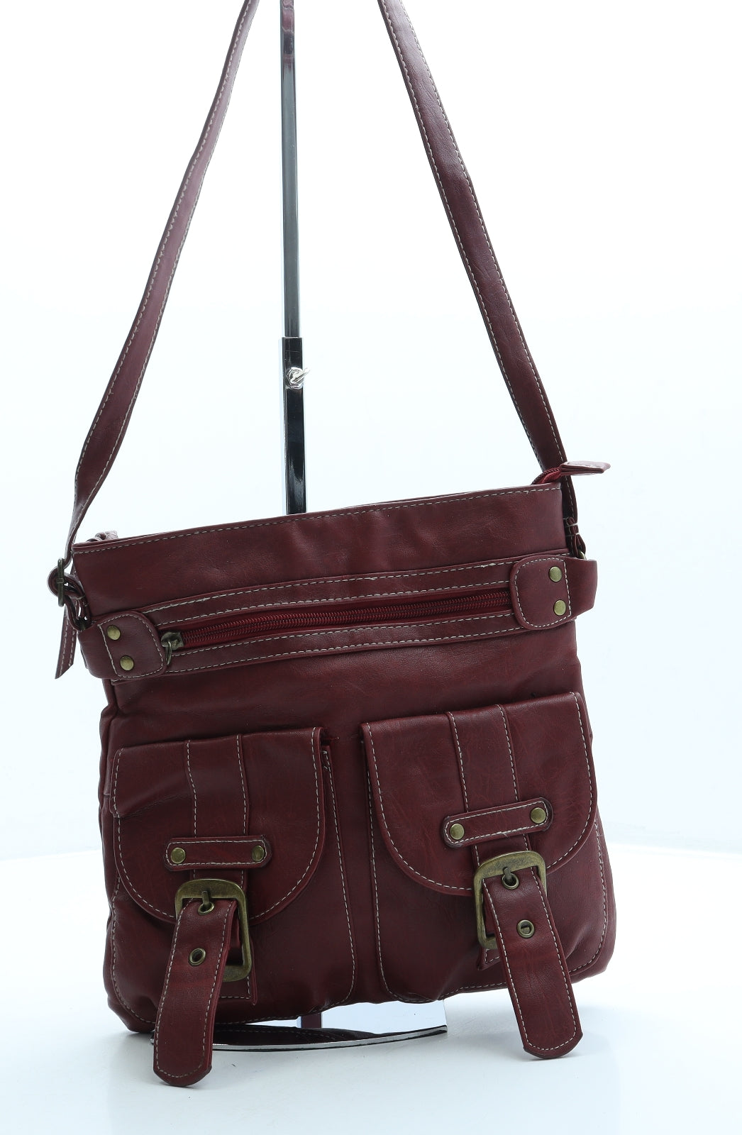 New Look Womens Red Leather Crossbody Size Small