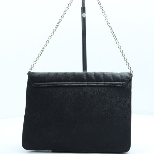 Preworn Womens Black Geometric Leather Clutch Size Small