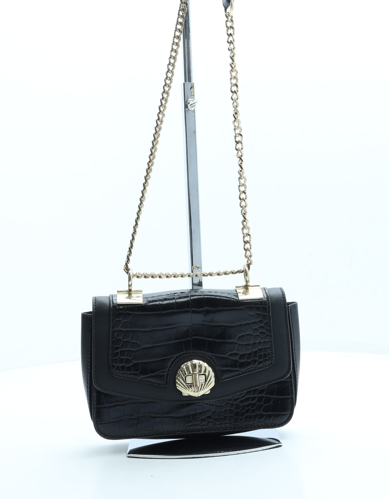 Topshop Womens Black Animal Print Leather Crossbody Size Small