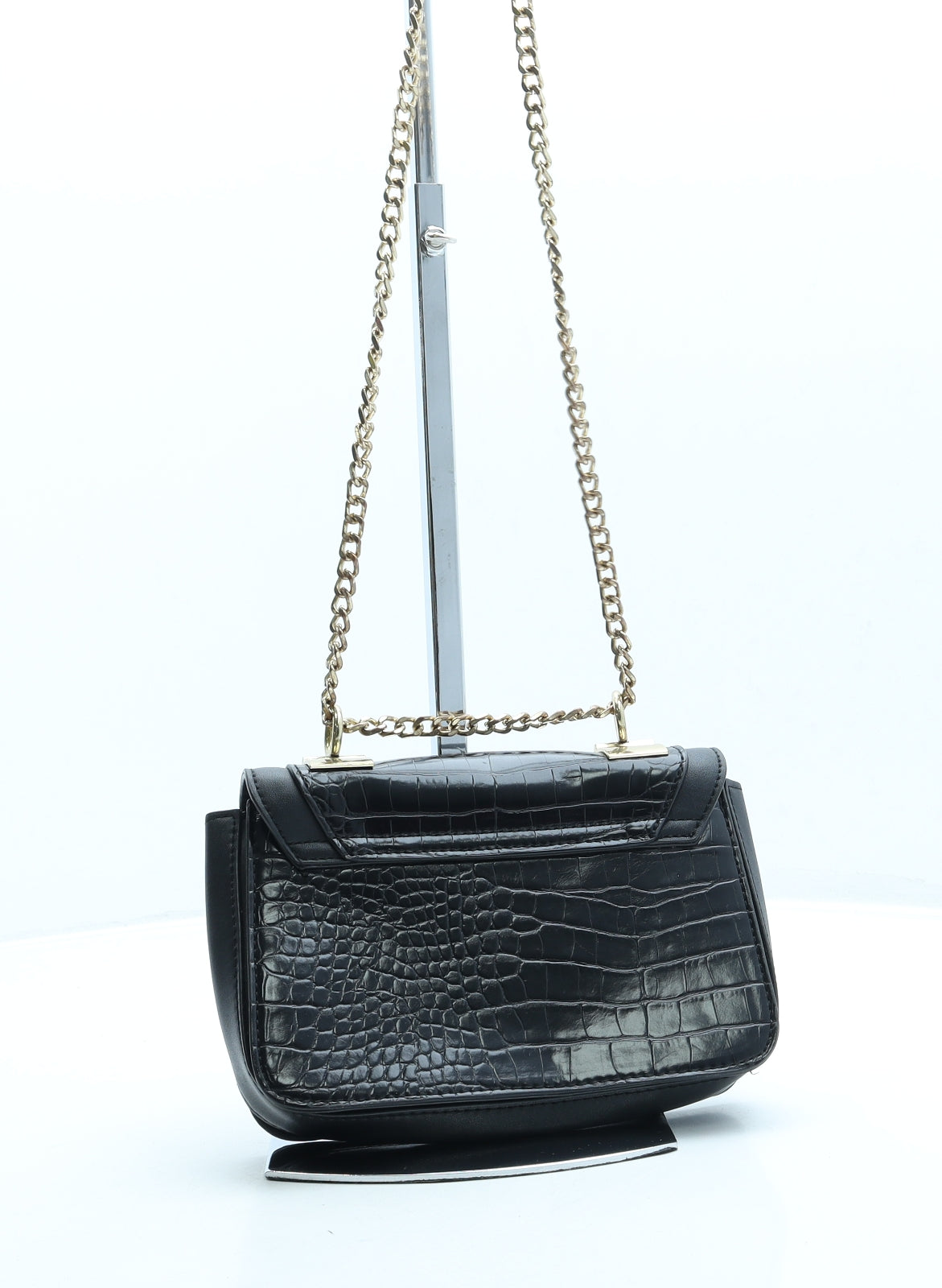 Topshop Womens Black Animal Print Leather Crossbody Size Small