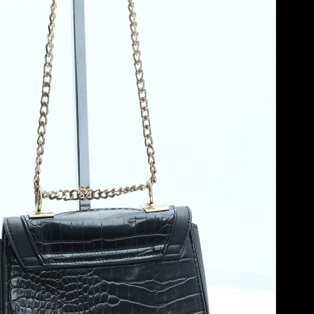 Topshop Womens Black Animal Print Leather Crossbody Size Small