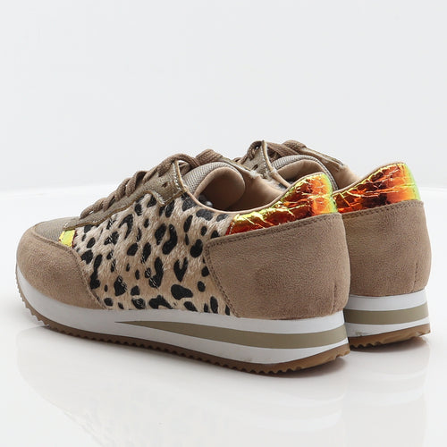 REDz Womens Brown Animal Print Polyester Trainer UK 3.5 36 - Leopard print