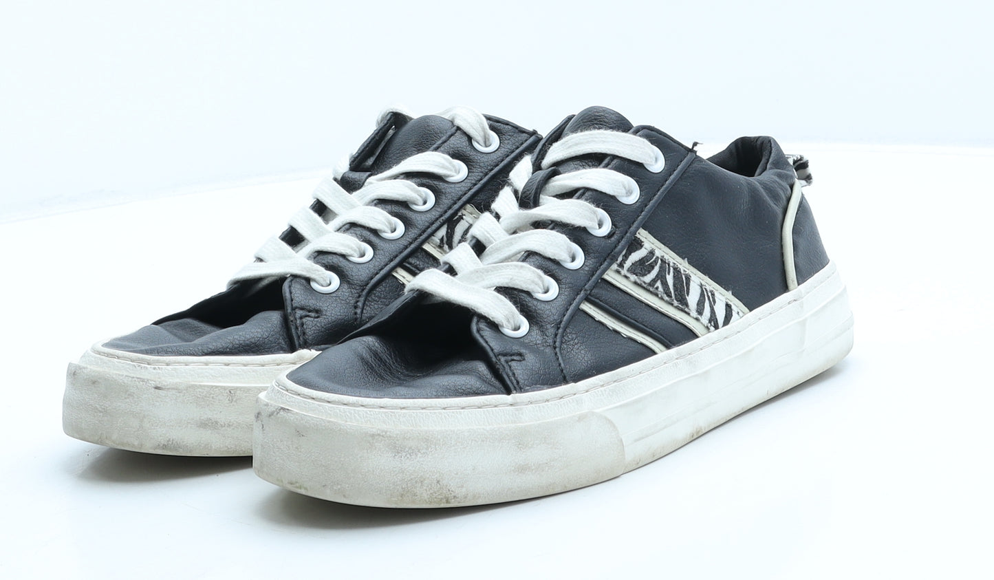 Marks and Spencer Womens Black Animal Print Leather Trainer UK 5.5 - Zebra Print