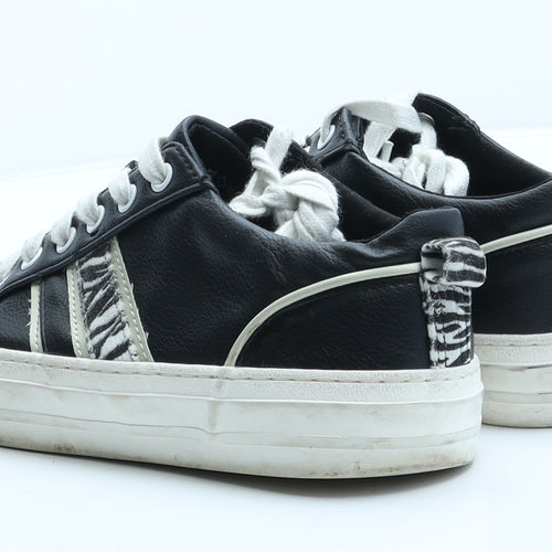 Marks and Spencer Womens Black Animal Print Leather Trainer UK 5.5 - Zebra Print