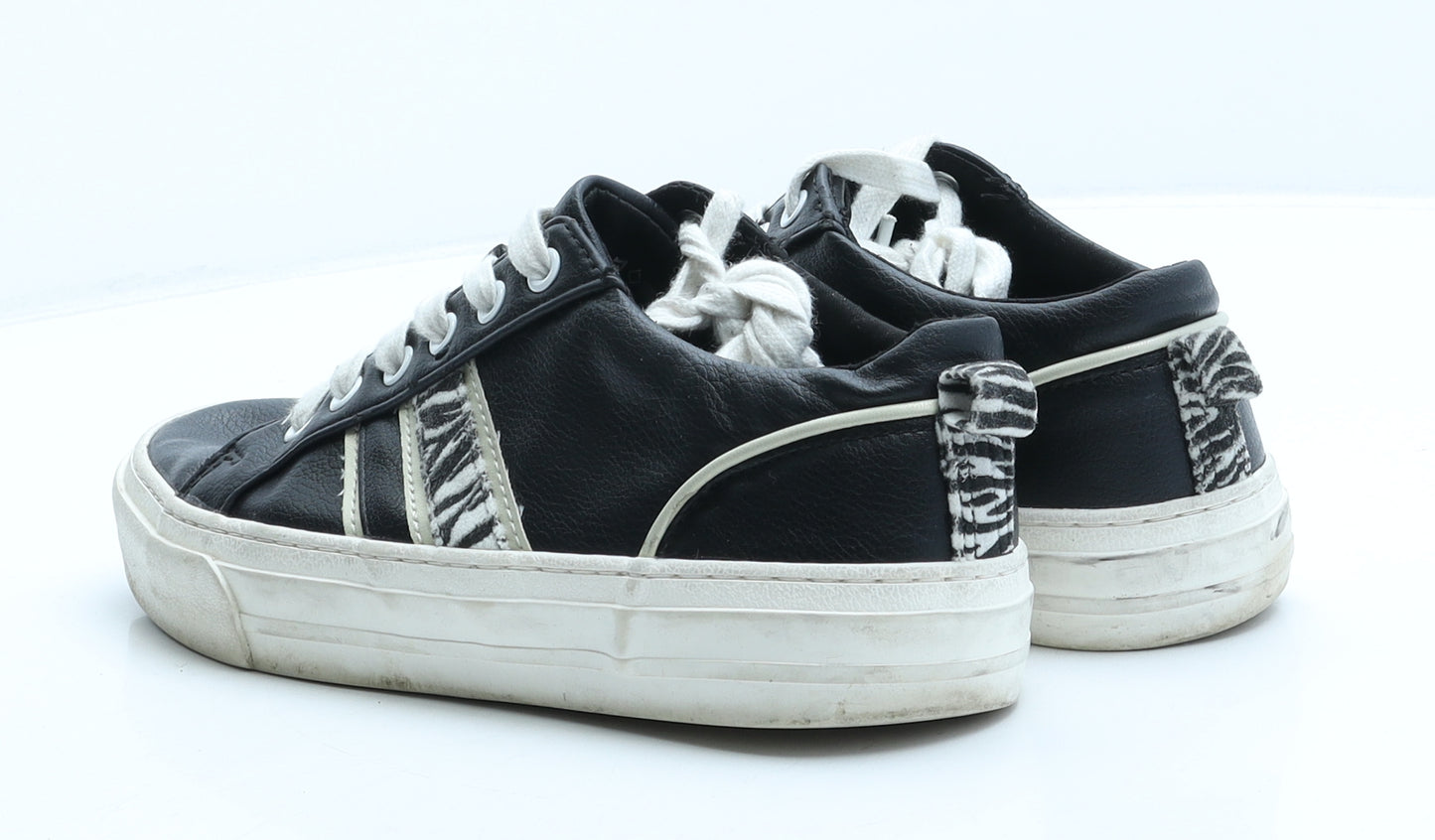 Marks and Spencer Womens Black Animal Print Leather Trainer UK 5.5 - Zebra Print