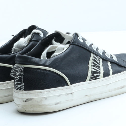 Marks and Spencer Womens Black Animal Print Leather Trainer UK 5.5 - Zebra Print