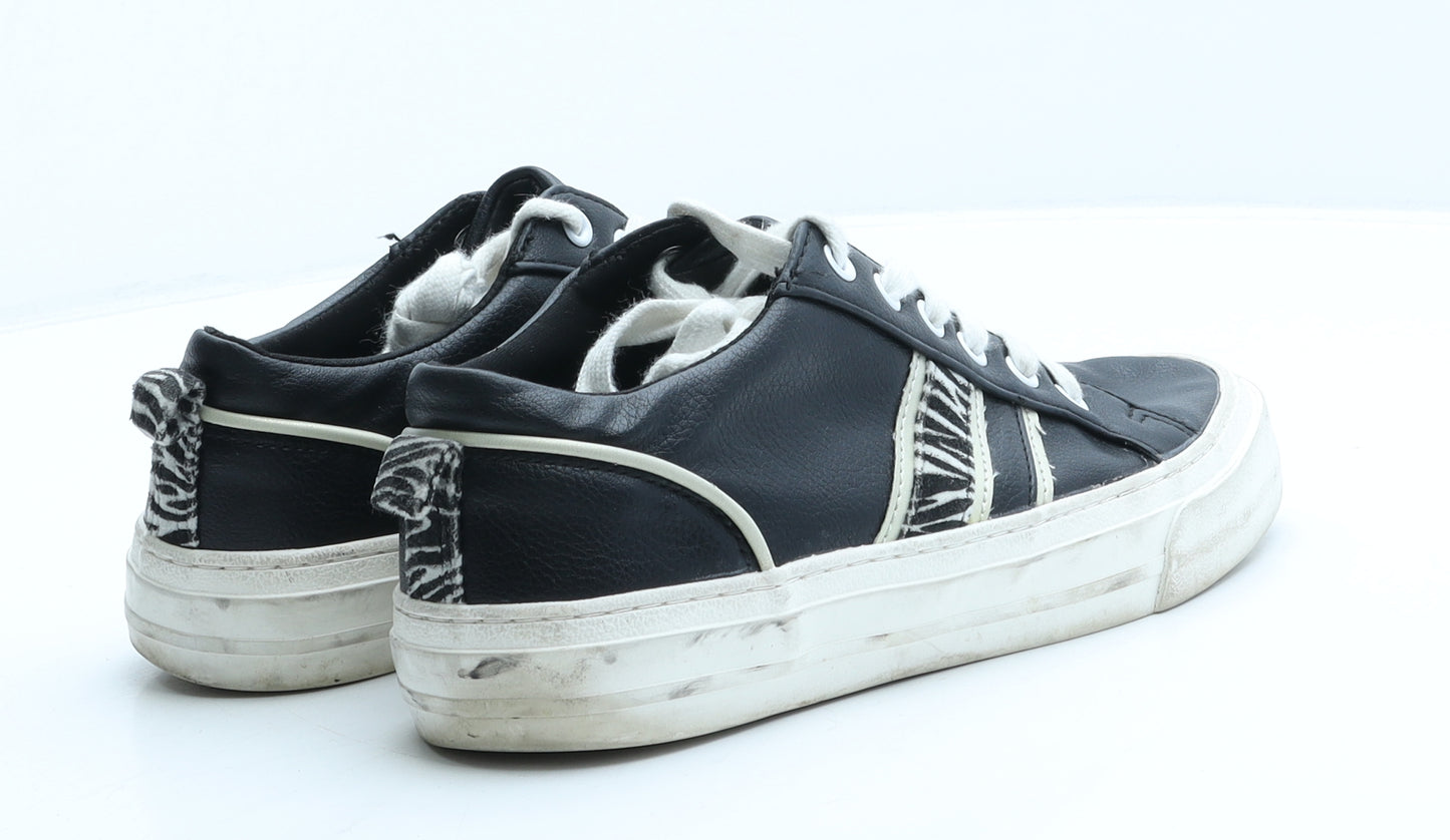Marks and Spencer Womens Black Animal Print Leather Trainer UK 5.5 - Zebra Print