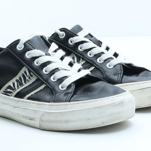 Marks and Spencer Womens Black Animal Print Leather Trainer UK 5.5 - Zebra Print