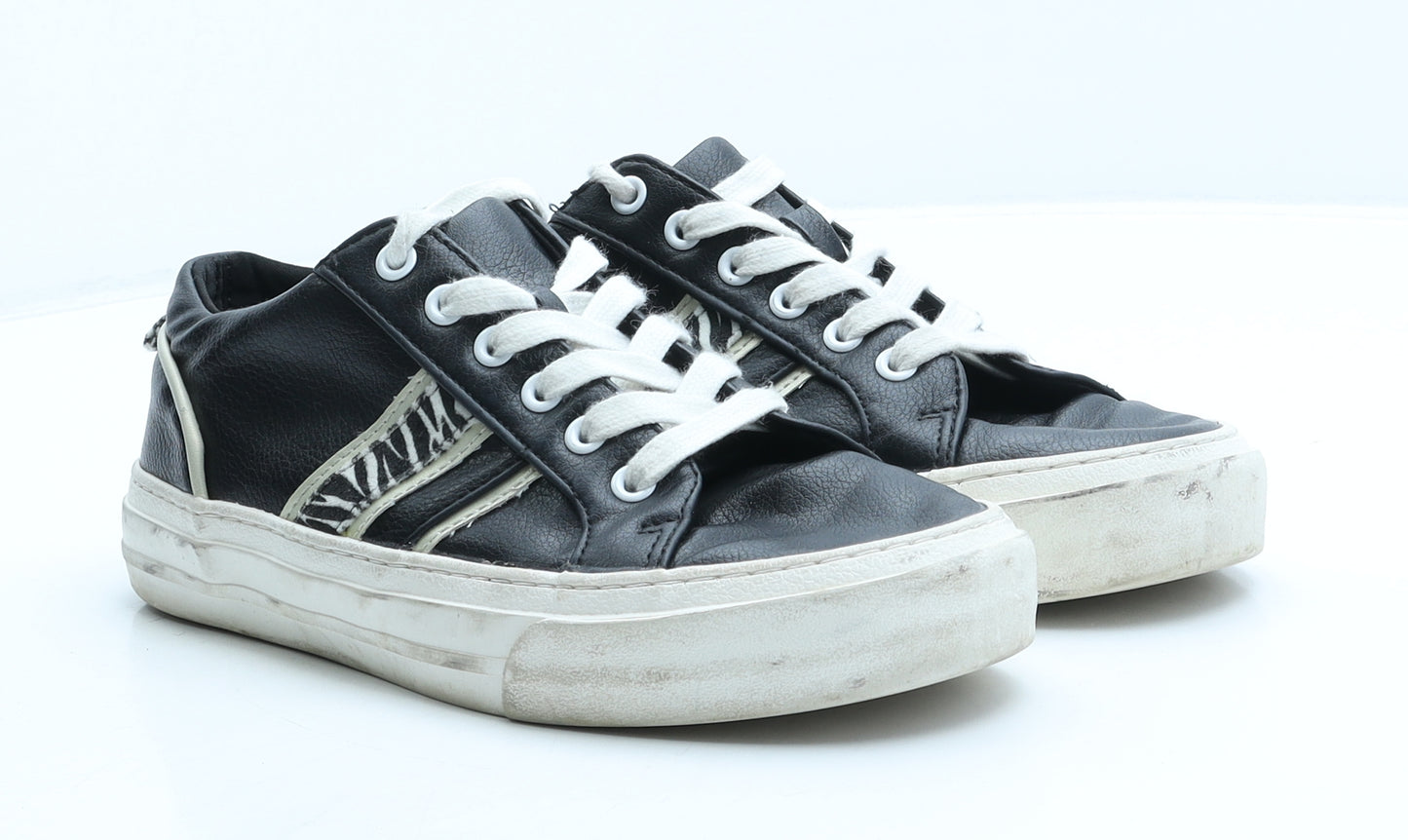Marks and Spencer Womens Black Animal Print Leather Trainer UK 5.5 - Zebra Print