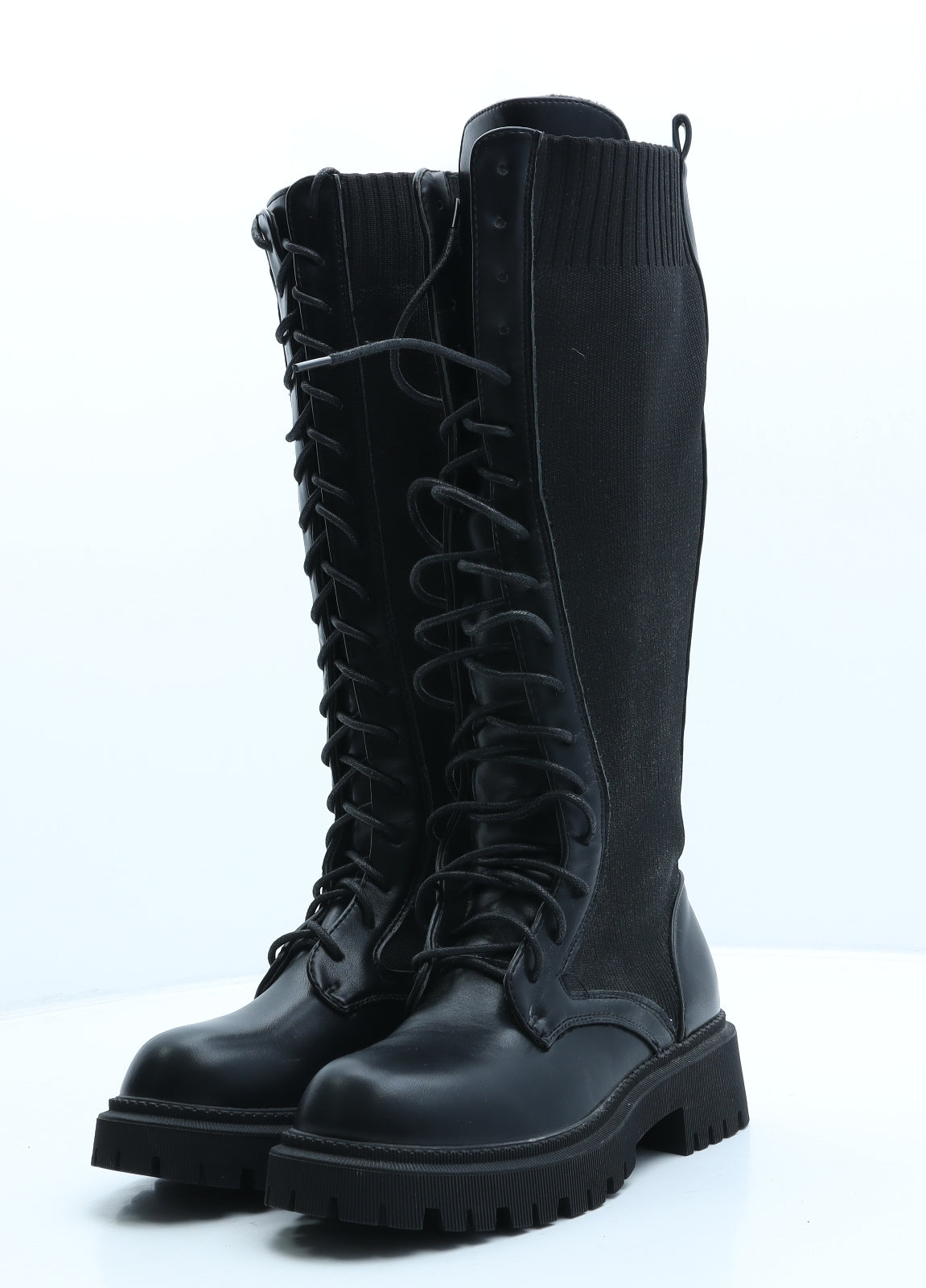 Preworn Womens Black Leather Combat Boot UK 3 36
