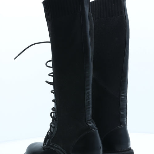 Preworn Womens Black Leather Combat Boot UK 3 36