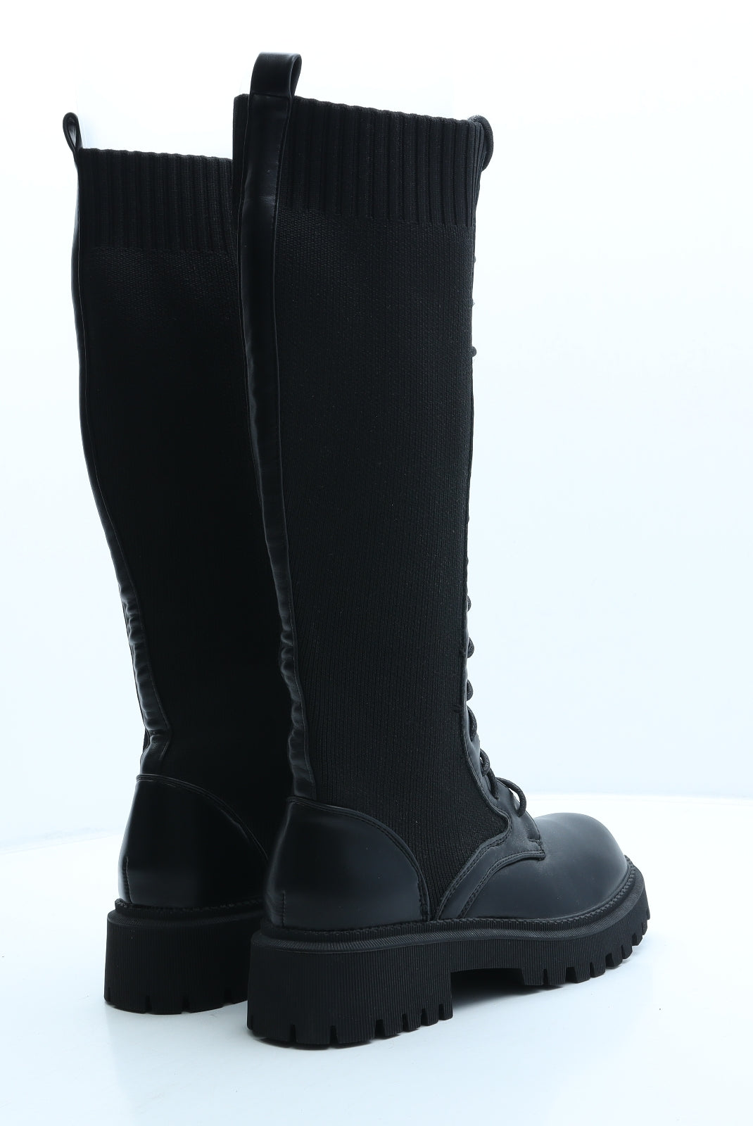 Preworn Womens Black Leather Combat Boot UK 3 36