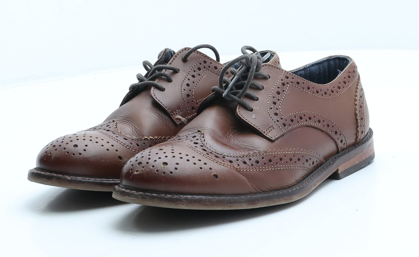 NEXT Boys Brown Geometric Leather Brogue Dress UK 2