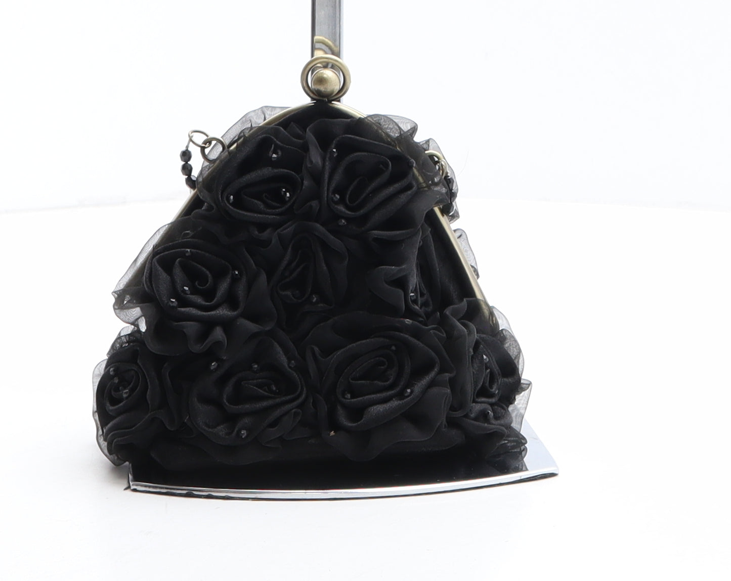 Preworn Womens Black Polyester Clutch Size Mini - Roses