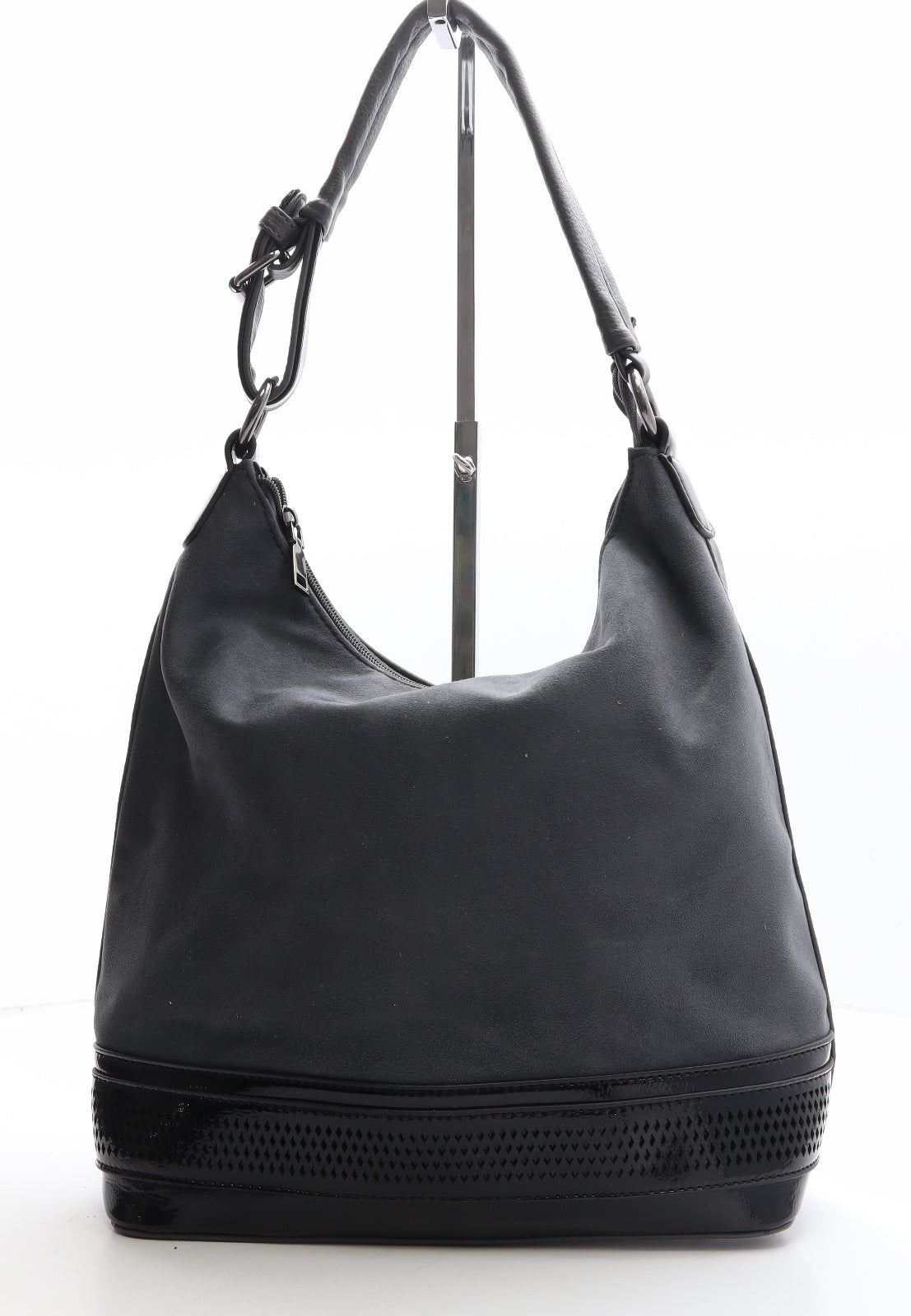 Preworn Womens Grey Suede Shoulder Bag Size Large