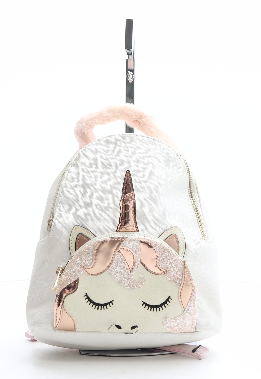 River Island Girls Ivory Geometric Polyethylene Backpack Size Medium Zip - Unicorn