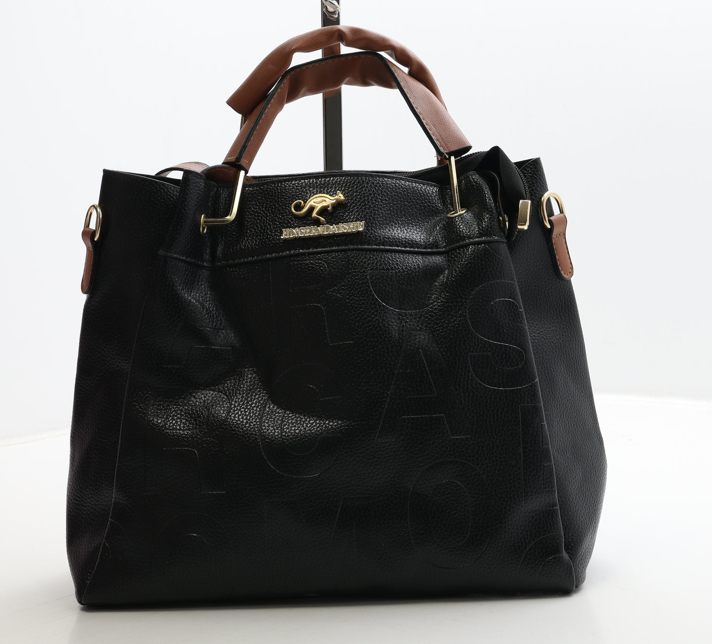 JingPin Daishu Womens Black Logo Polyester Top Handle Bag Size Medium