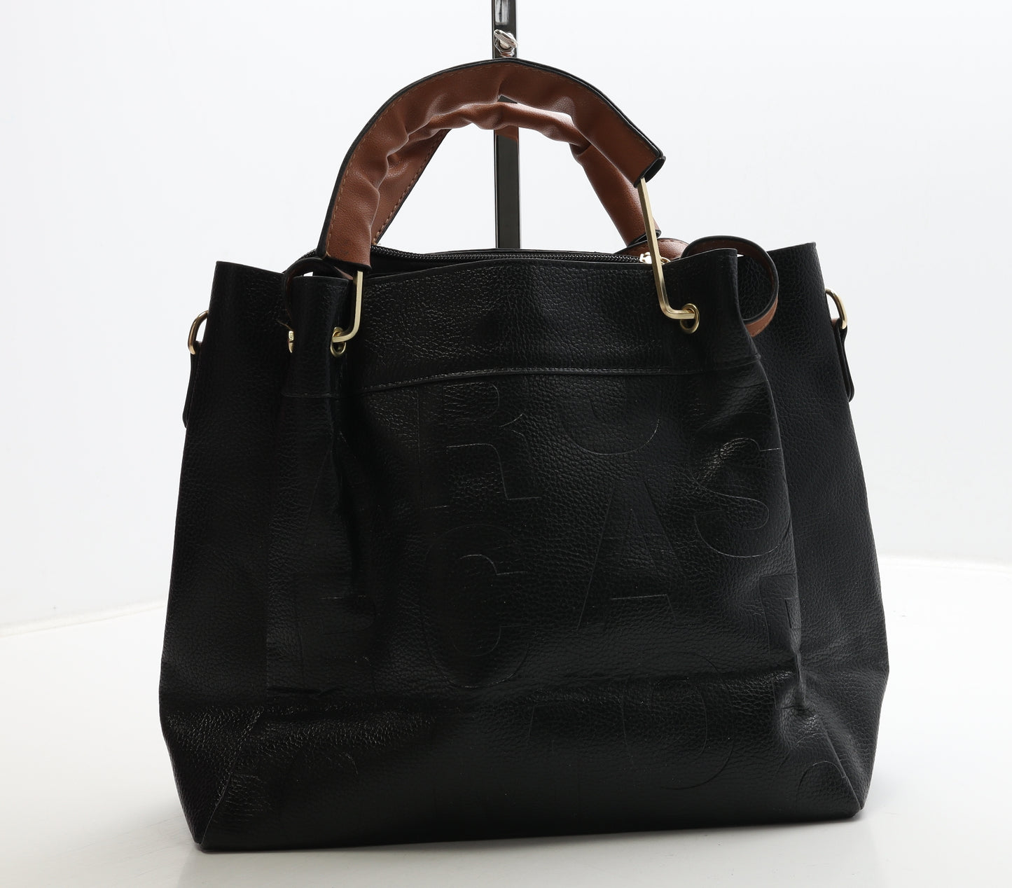 JingPin Daishu Womens Black Logo Polyester Top Handle Bag Size Medium