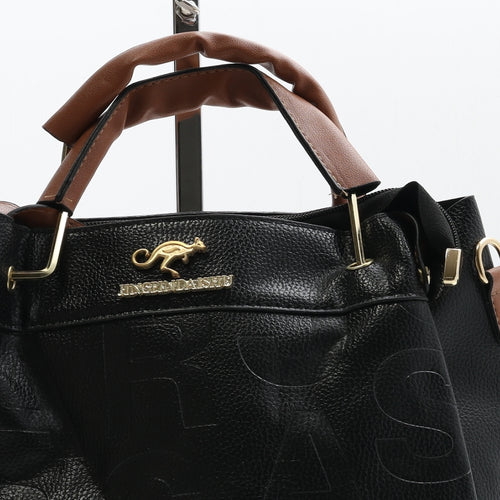 JingPin Daishu Womens Black Logo Polyester Top Handle Bag Size Medium