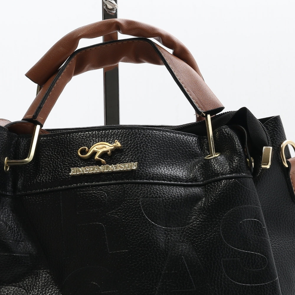 JingPin Daishu Womens Black Logo Polyester Top Handle Bag Size Medium