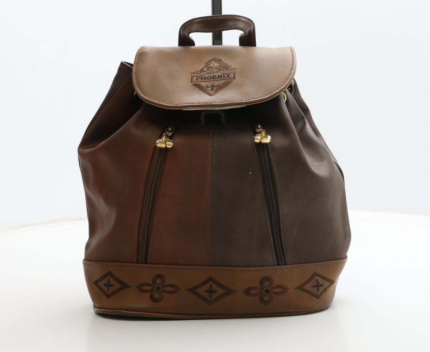Phoenix Womens Brown Geometric Leather Backpack Size Medium