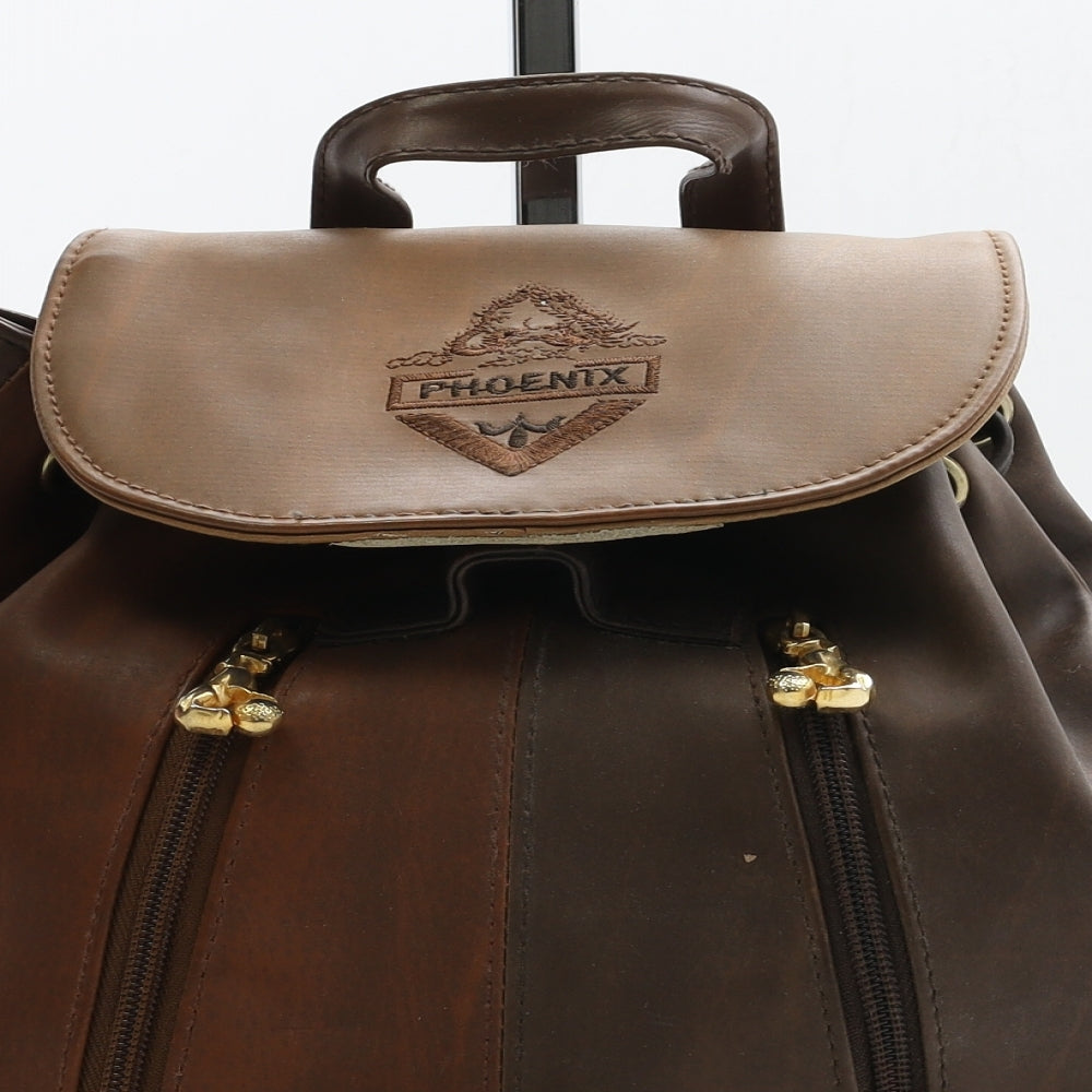 Phoenix Womens Brown Geometric Leather Backpack Size Medium