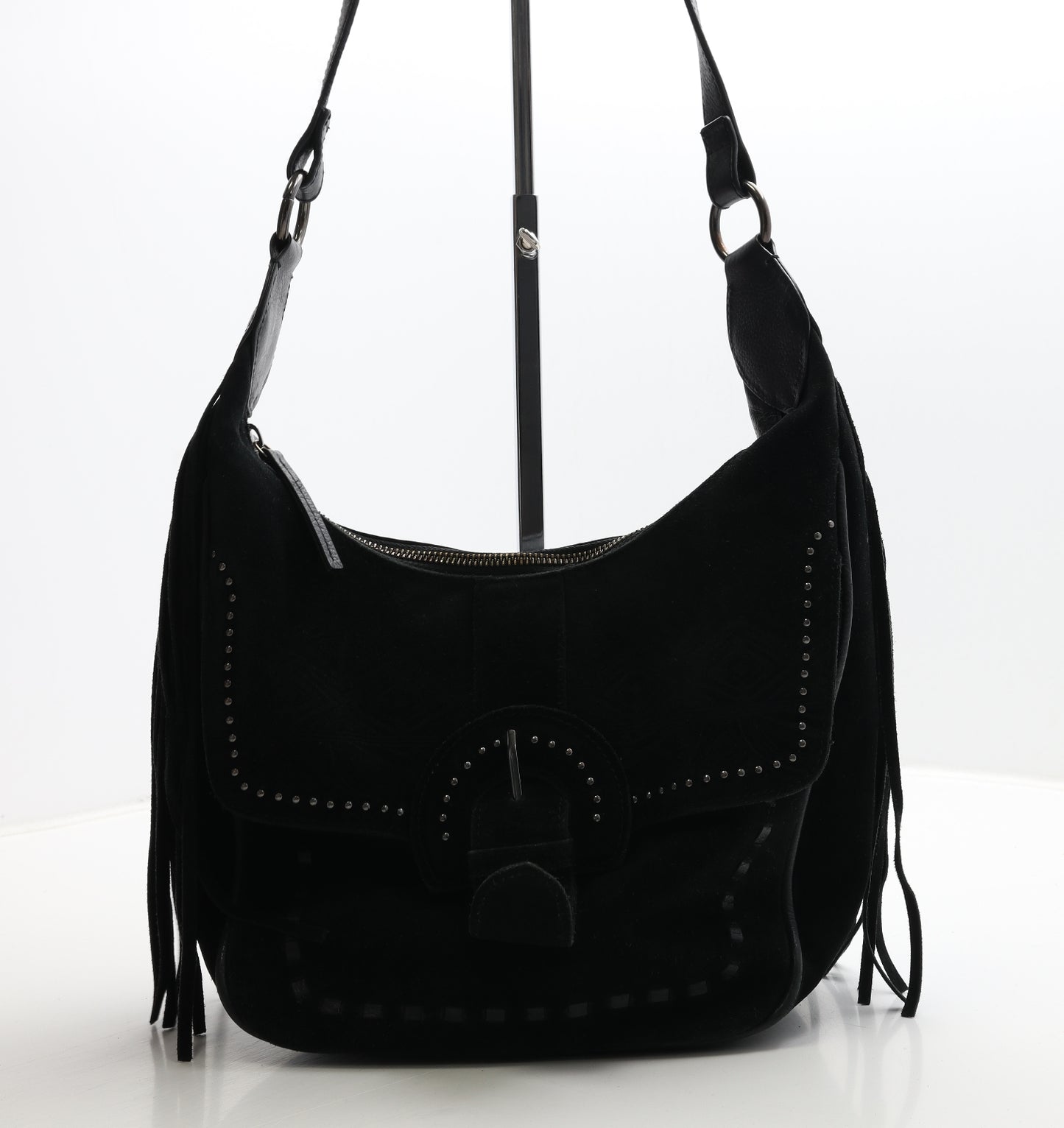 Debenhams Womens Black Geometric Suede Shoulder Bag Size Medium