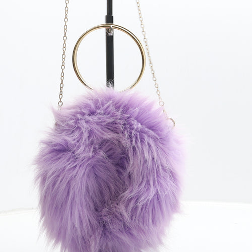 Preworn Womens Purple Polyester Shoulder Bag Size Small - Fluffy Detail
