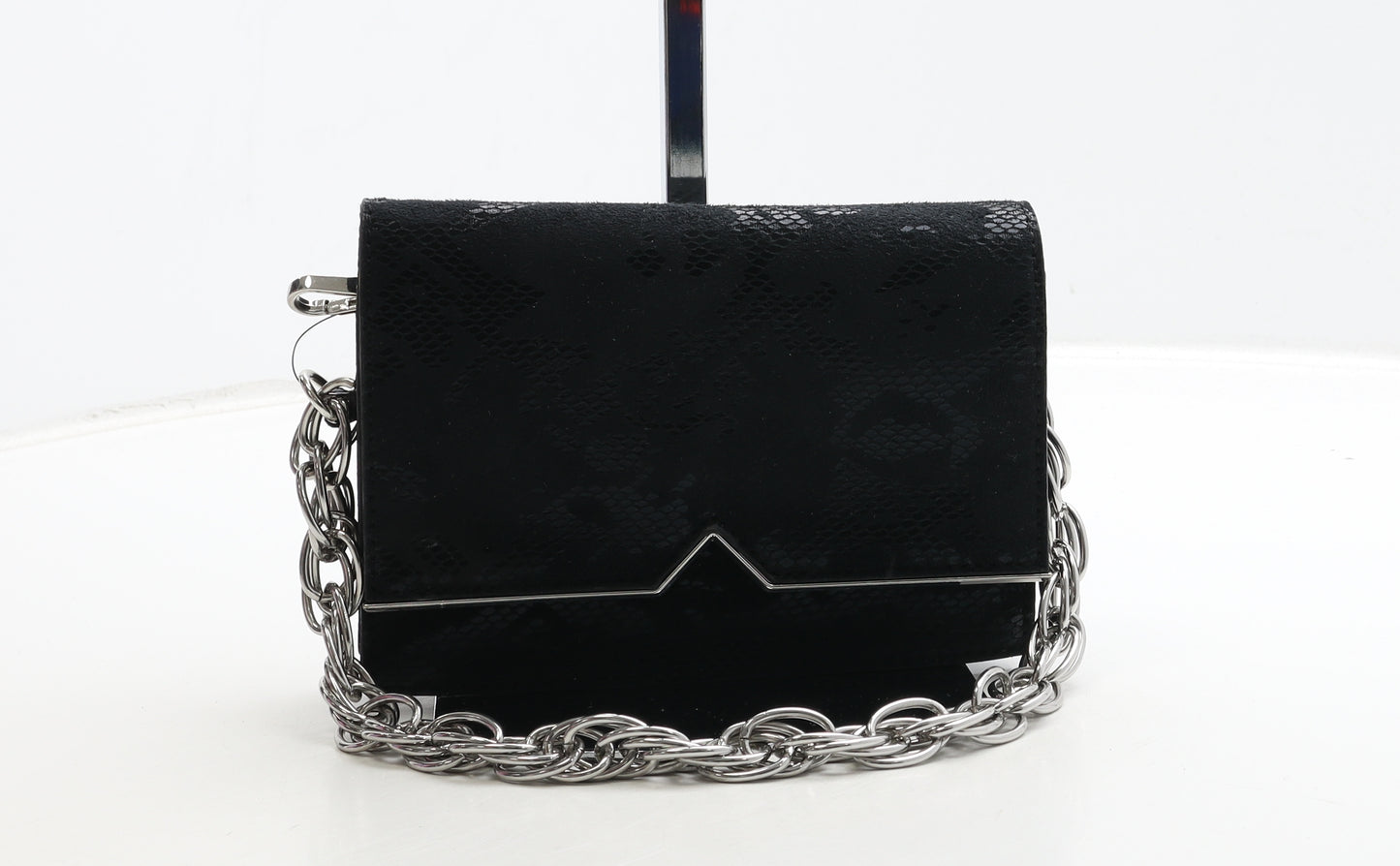 NEXT Womens Black Geometric Polyester Clutch Size Small