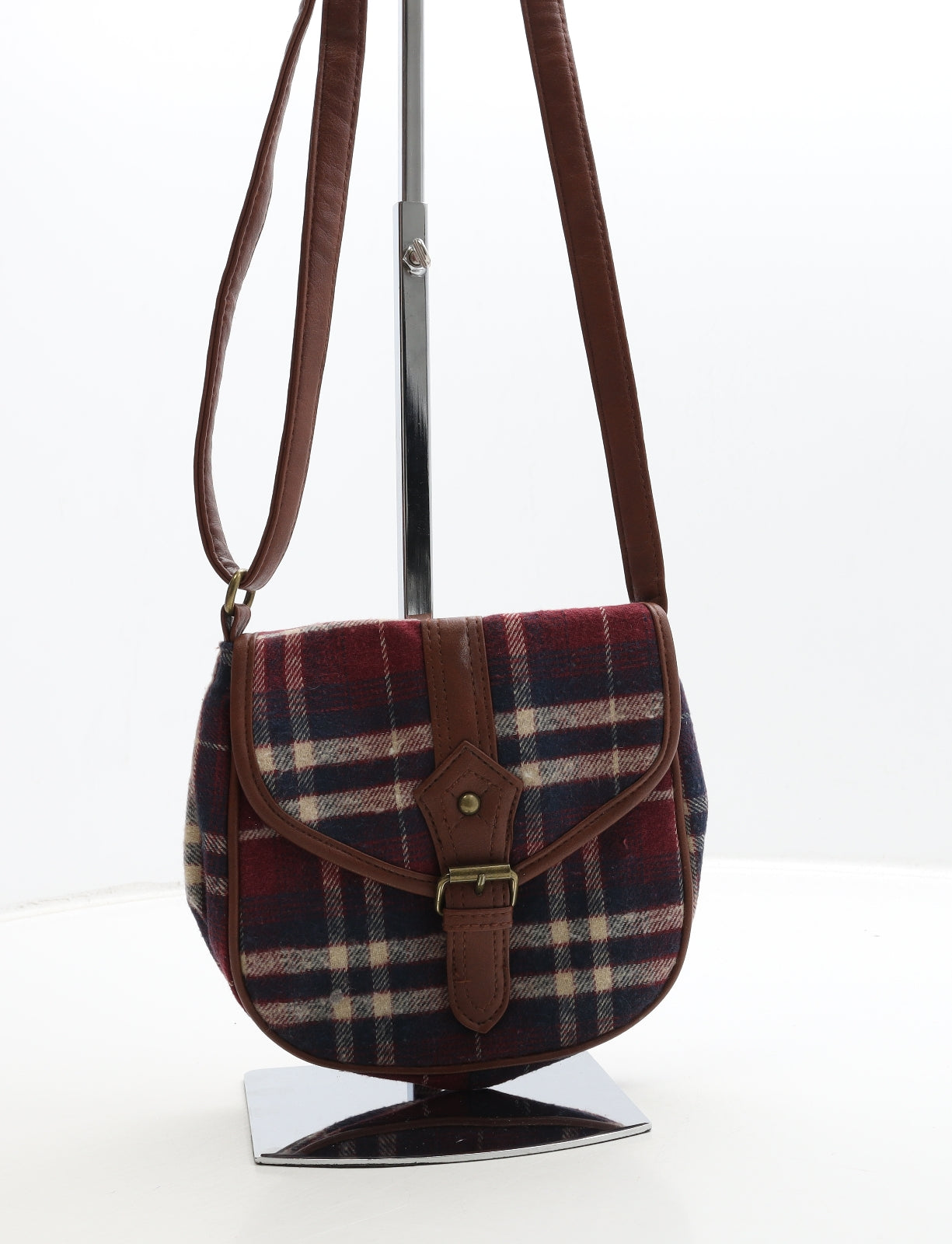 F&F Womens Multicoloured Plaid Polyester Crossbody Size Small