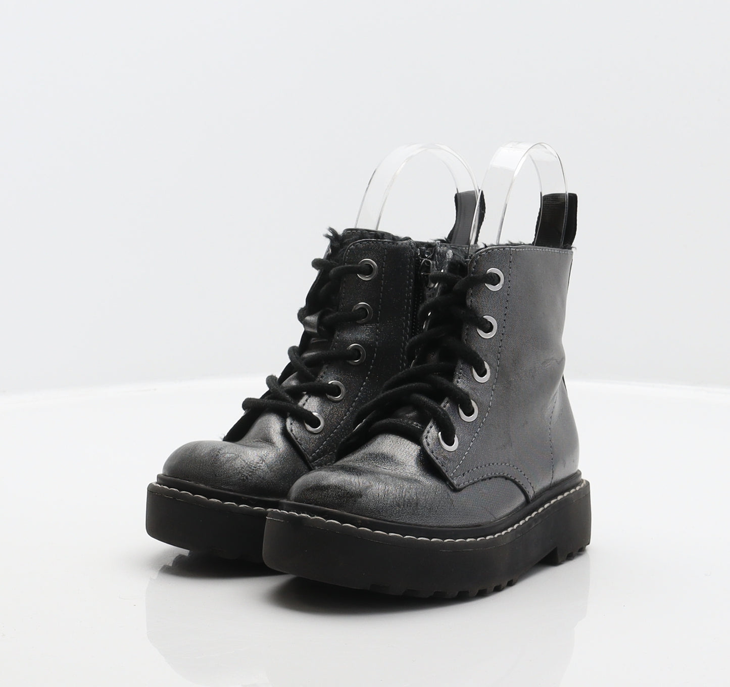 H&M Girls Silver Synthetic Combat Boot UK 8.5 26 - Holographic