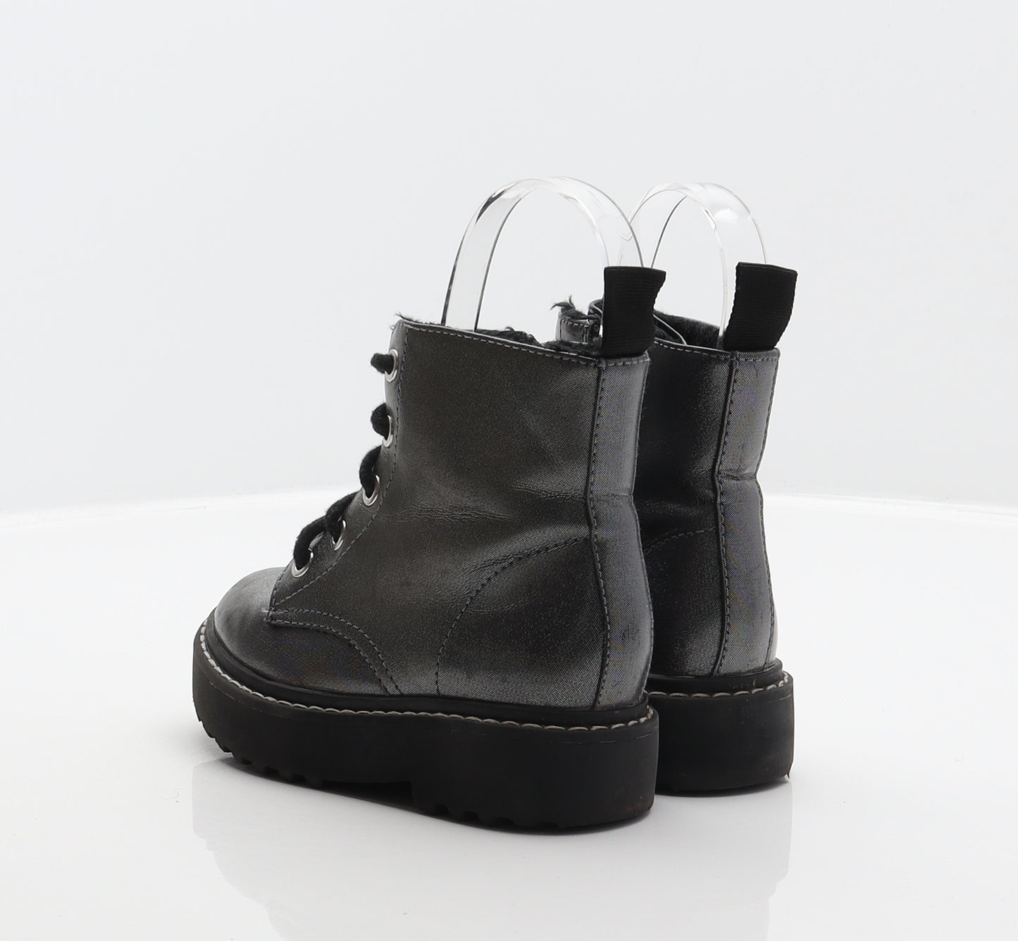 H&M Girls Silver Synthetic Combat Boot UK 8.5 26 - Holographic