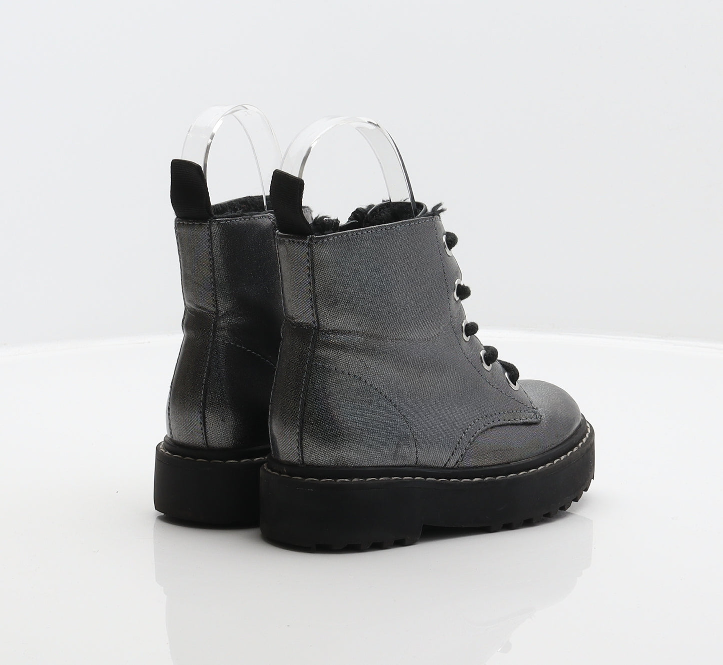 H&M Girls Silver Synthetic Combat Boot UK 8.5 26 - Holographic