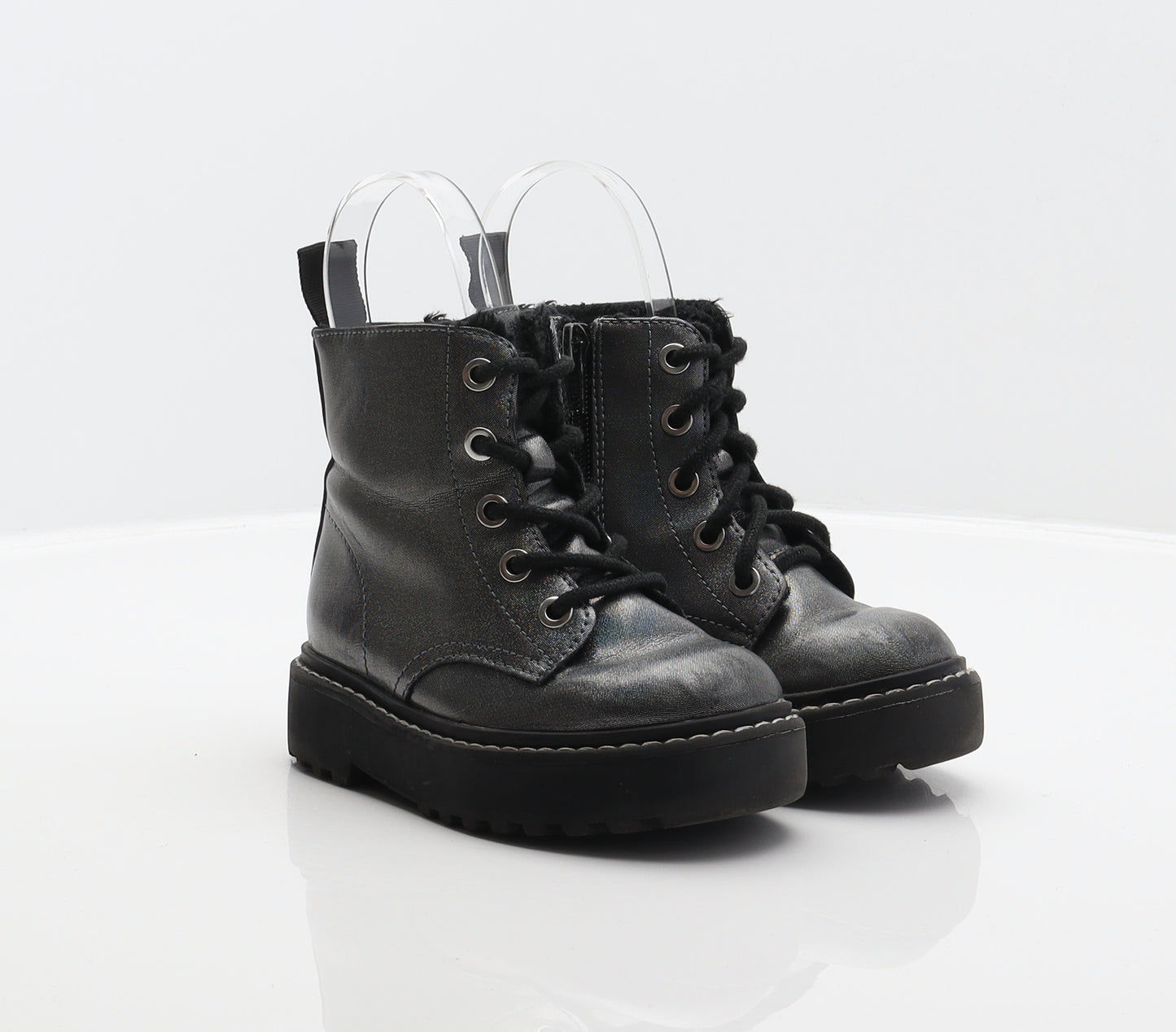 H&M Girls Silver Synthetic Combat Boot UK 8.5 26 - Holographic