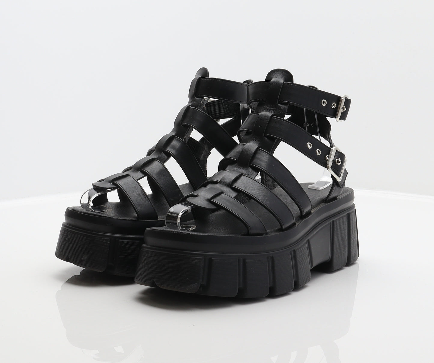 Preworn Womens Black Synthetic Gladiator Sandal UK 6 39