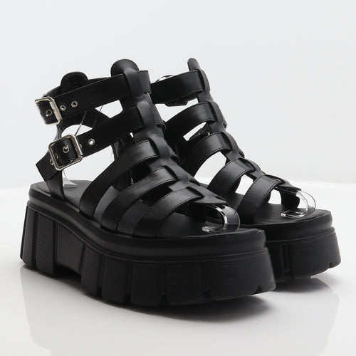 Preworn Womens Black Synthetic Gladiator Sandal UK 6 39