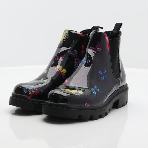 Steve Madden Girls Black Geometric Synthetic Chelsea Boot UK 1 - Butterfly Pattern