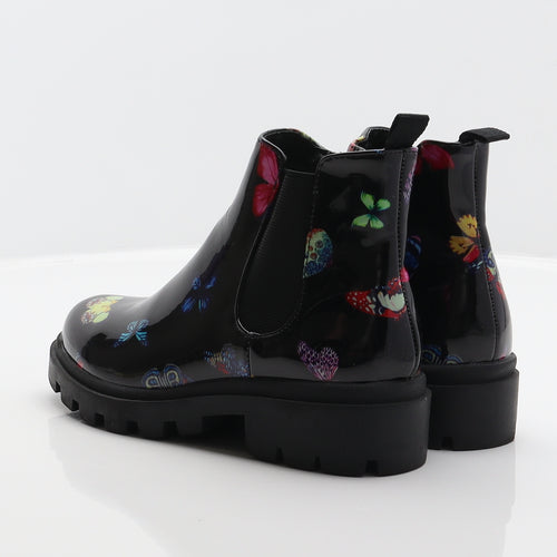 Steve Madden Girls Black Geometric Synthetic Chelsea Boot UK 1 - Butterfly Pattern